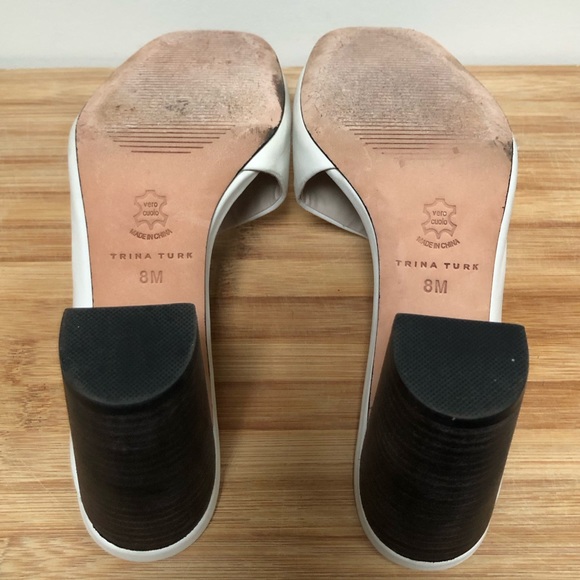 Trina Turk Open Toe Leather Asymmetrical Heeled Mule - Picture 8 of 11